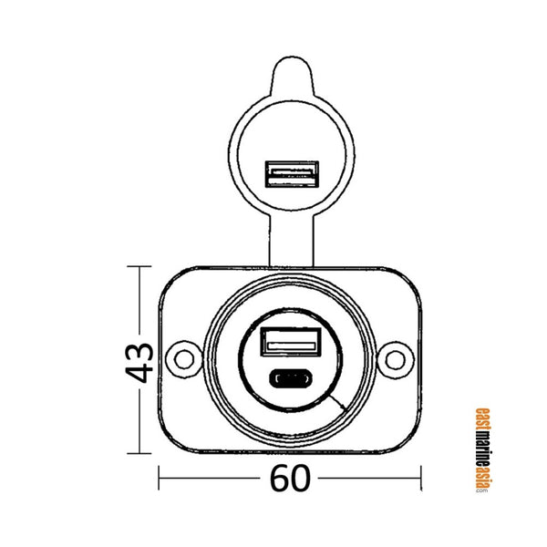 Osculati USB A + USB C Socket (Panel Mounting)